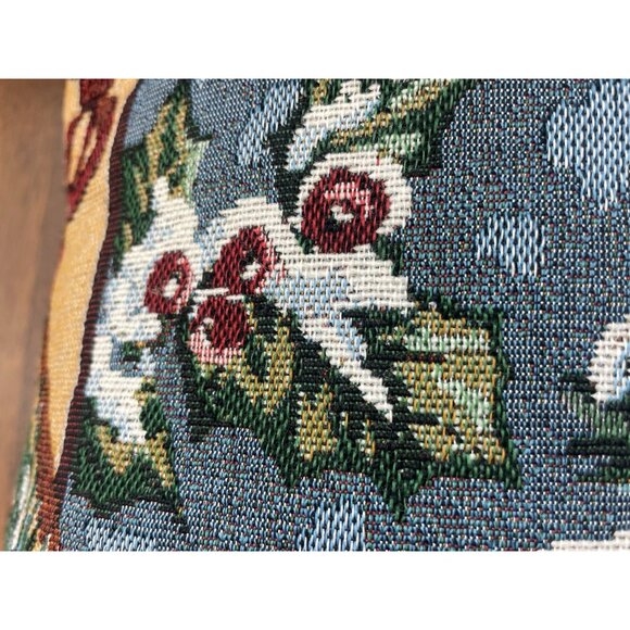 Tapestry Throw Accent Pillow 18”Christmas Chickadee  Mohawk Home Holly Snow Vtg - Picture 10 of 14